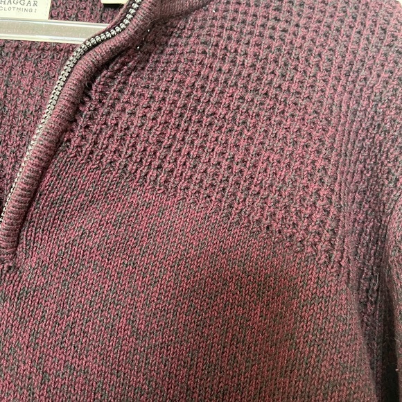 HAGGAR Clothing 100% Cotton Zip Neck Type Burgundy Sweater Men’s Large - Picture 5 of 6